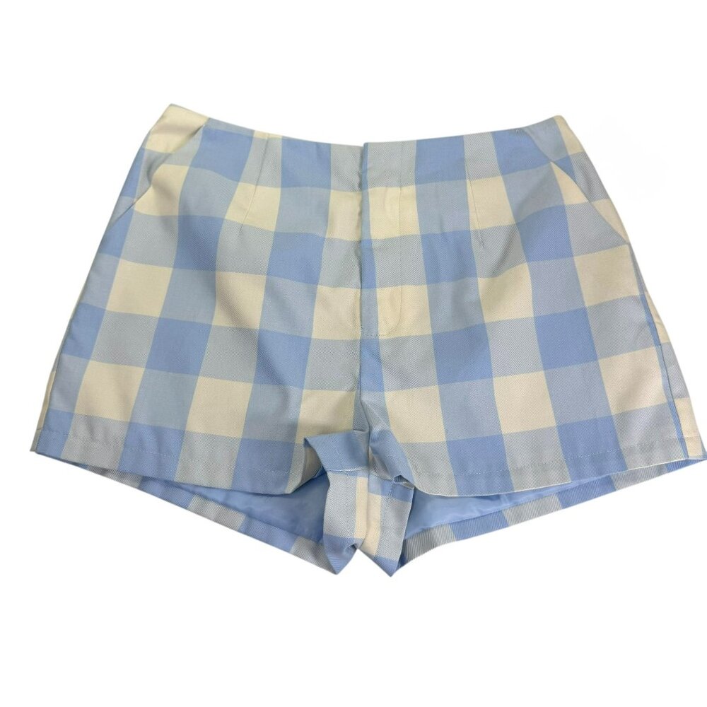 Avec Les Filles Blue Gingham Plaid Tailored Shorts Size Varied NWT | Lined - Picture 2 of 10